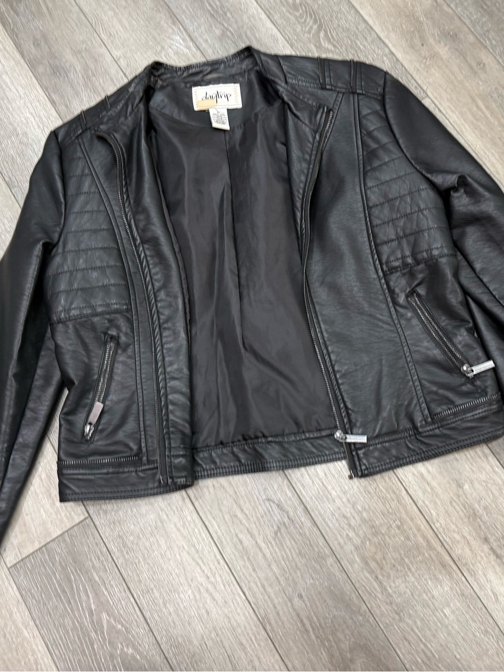 Daytrip Black Faux Leather Moto Jacket with Quilted Detail